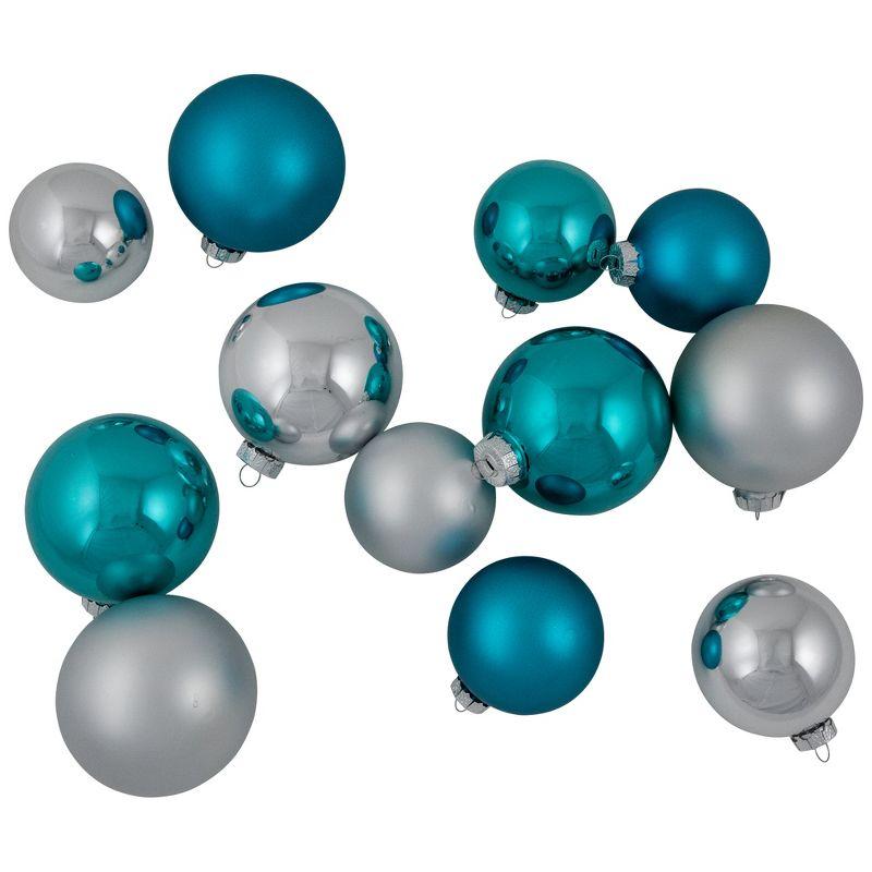 Northlight 72ct Turquoise Blue and Silver 2-Finish Glass Christmas Ball Ornaments 4" (100mm)