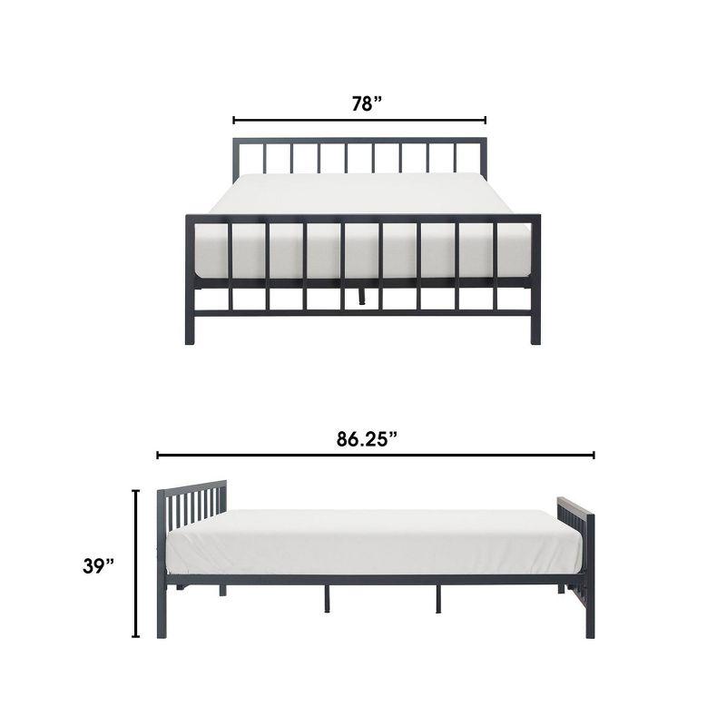 King Matte Black Metal Platform Bed Frame with Headboard and Slats