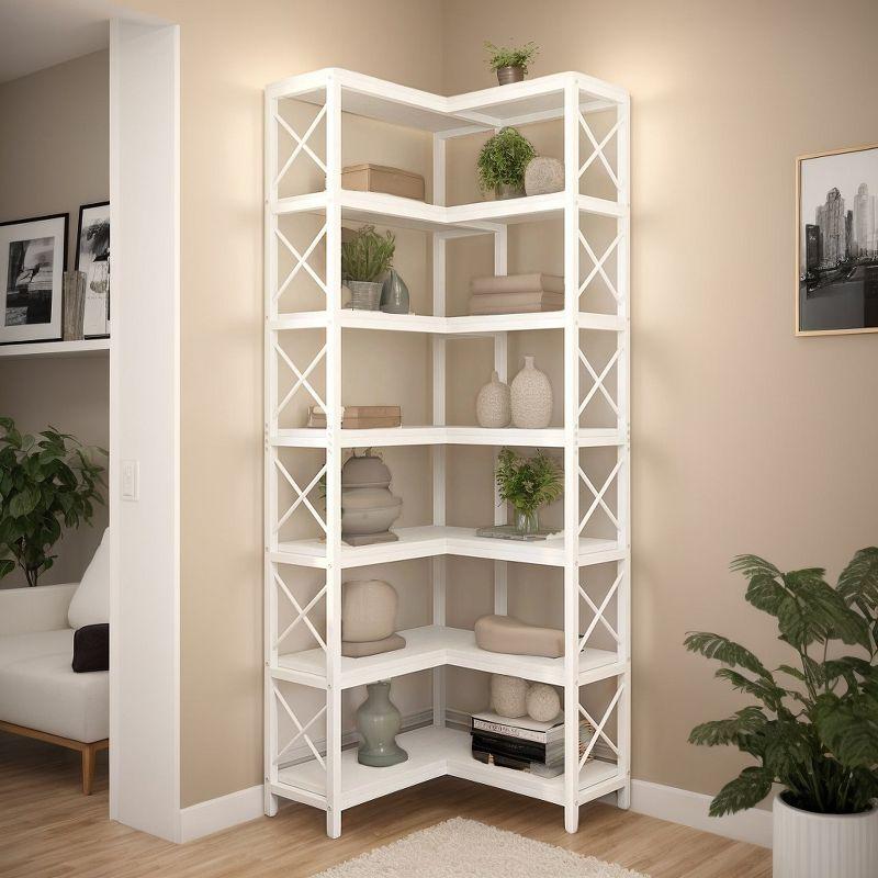 Tribesigns 7-Tier L-Shaped Bookshelf, Wood Corner Etagere Bookcase, Freestanding Display Shelving Unit, White