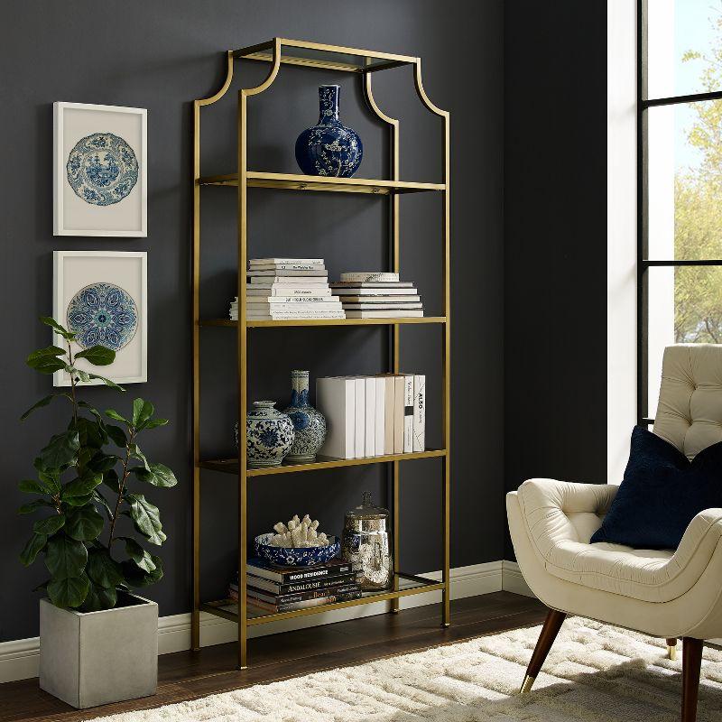 Crosley 80.5" Aimee Etagere Gold: Modern Style, 4-Tier, Tempered Glass Shelves, Steel Frame