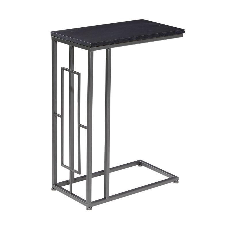 C-Shaped Solid Rectangle Black and Gray Wood & Metal Accent Table