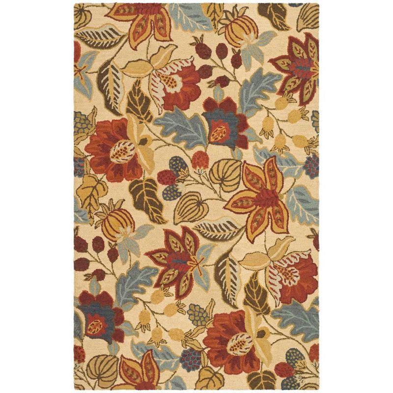 Handmade Beige and Multi Floral Wool Area Rug