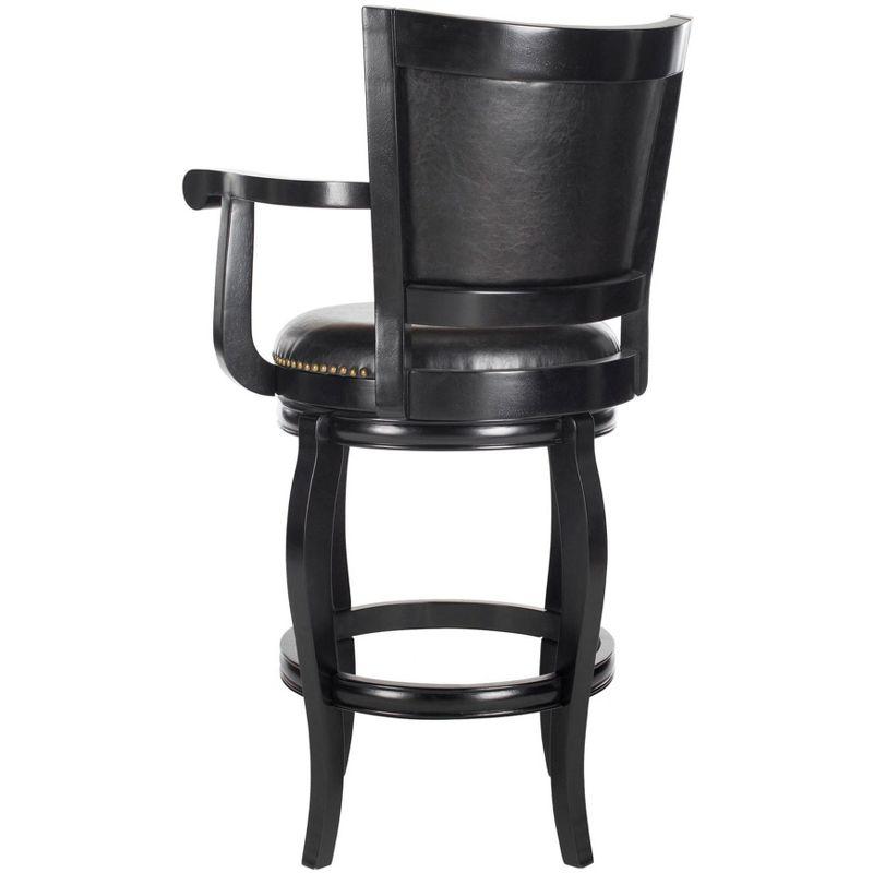 Transitional Black Leather Swivel Bar Stool with Bronze Nailhead Trim