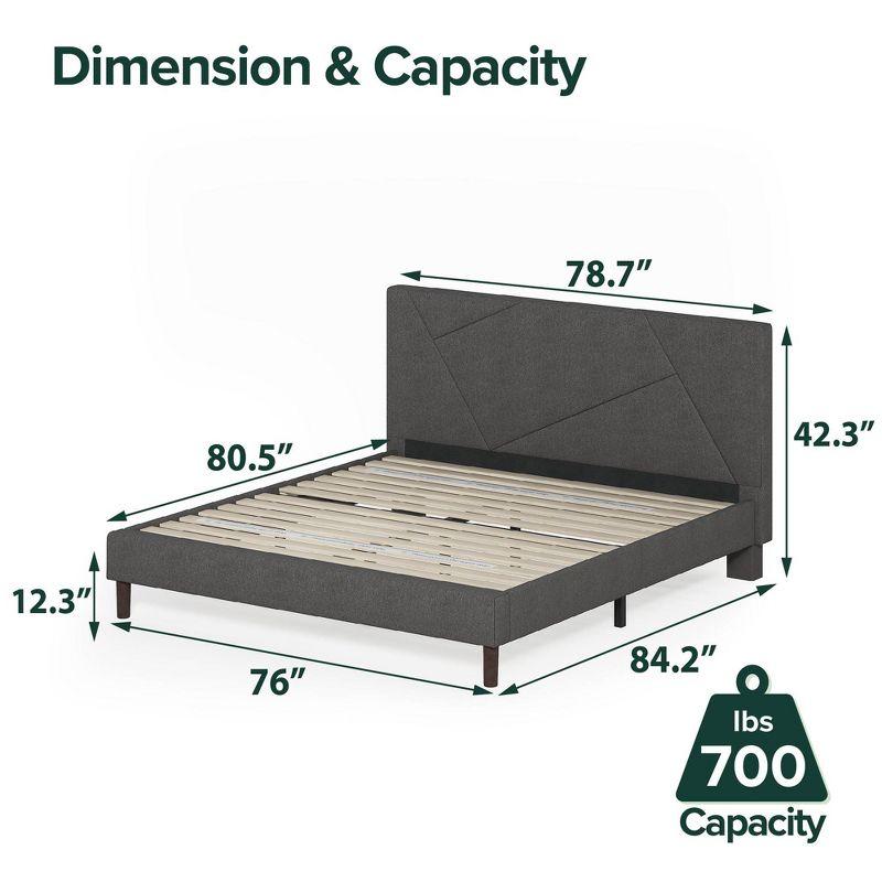 King Judy Upholstered Platform Bed Frame Gray - Zinus: Modern Style, No Box Spring Needed, 5-Year Warranty