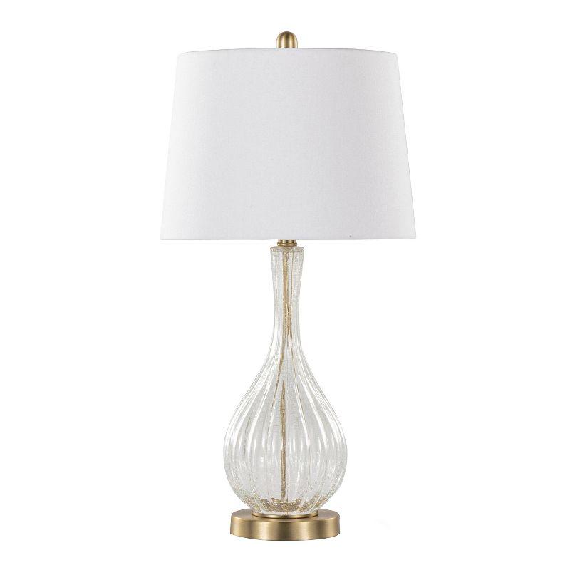 LumiSource (Set of 2) Jenny 27.25" Contemporary Glass Table Lamps Clear Crackle Glass Gold Metal and White Linen Shade from Grandview Gallery