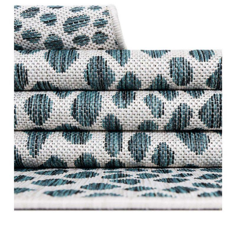 Teal and Ivory Rectangular Outdoor Area Rug, 6' x 9'