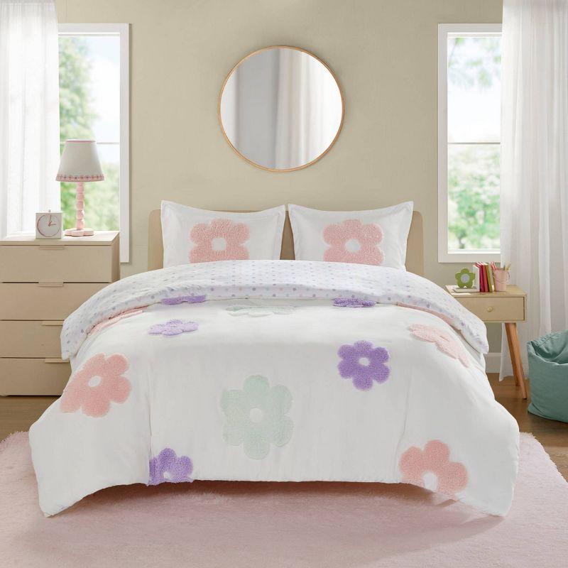 Gracie Floral Reversible Tufted Chenille Duvet Cover Set