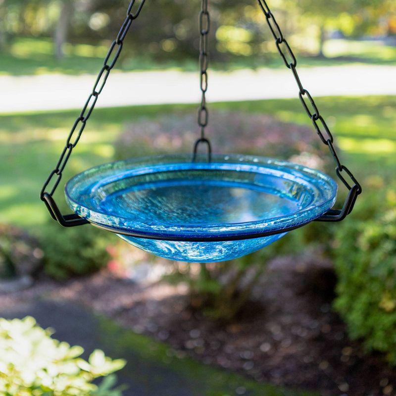 12.5" Crackle Glass Hanging Birdbath Bowl Teal - Achla Designs: Hand-Blown, Weather-Resistant, No Assembly Required