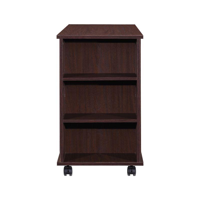 AndMakers 3-Drawer 39in. W Rolling Lateral Walnut Filing Cabinet with Locker and Open Storage Shelves for Home Office and Kids Room