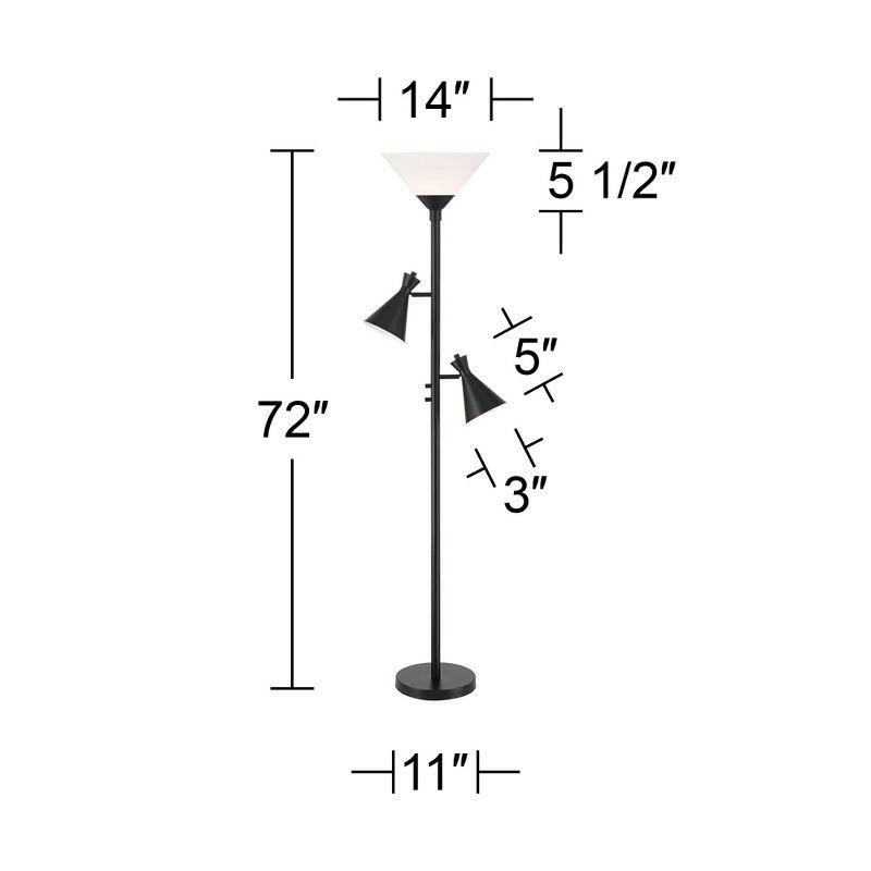 Black Adjustable Metal Torchiere Floor Lamp with Glass Shade