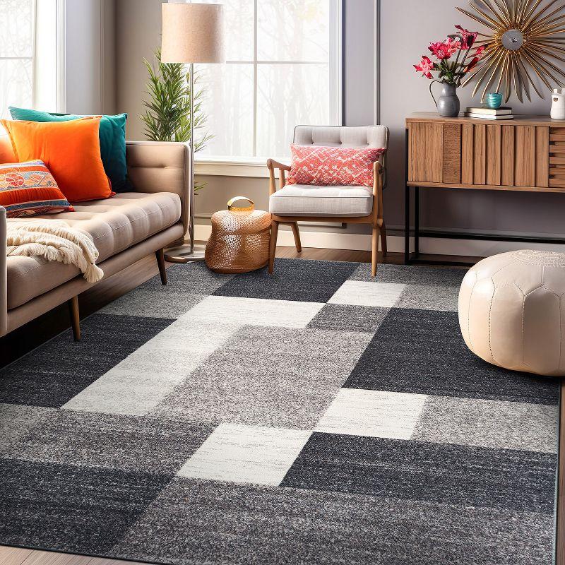 World Rug Gallery Modern Boxes Design Non-slip (Non-skid) Gray 3'3" x 5' Area Rug