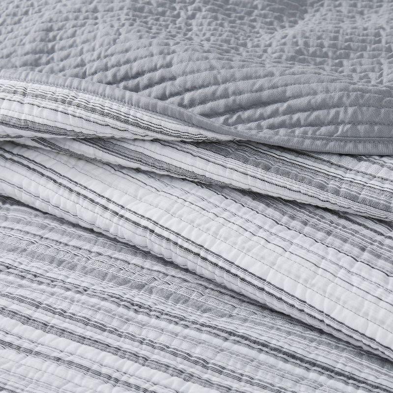 Brooklyn Loom 3pc Full/Queen Noah Stripe Yarn Dye Quilt Set Gray: Cotton Microfiber, Woven Texture, Machine Washable