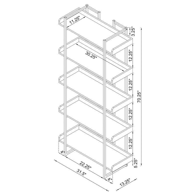 70.25" Angelica 5 Shelf Bookcase Walnut - Coaster: Tall, Open Storage, Modern Design