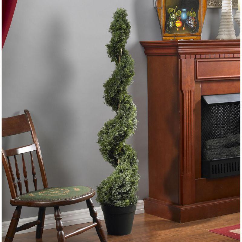 4-Foot Green Spiral Silk Cedar Topiary in Black Pot