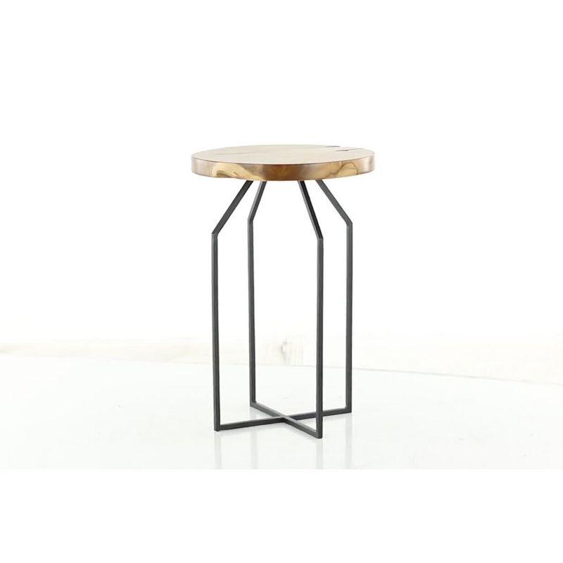 Sophisticated Teak and Iron Round Side Table