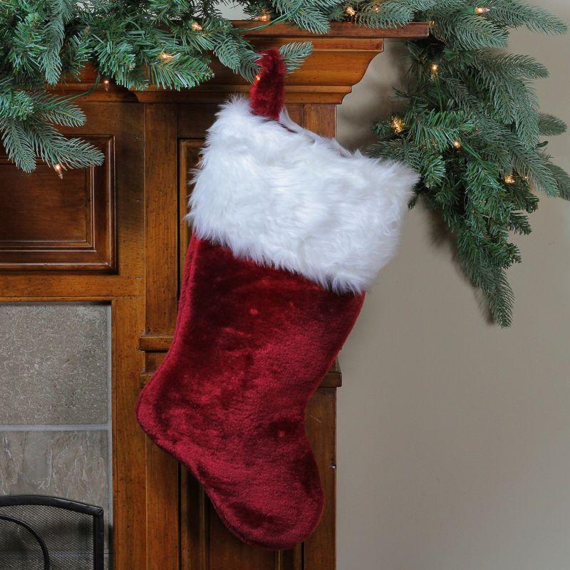 Burgundy and White Faux Fur Christmas Stocking, 20"