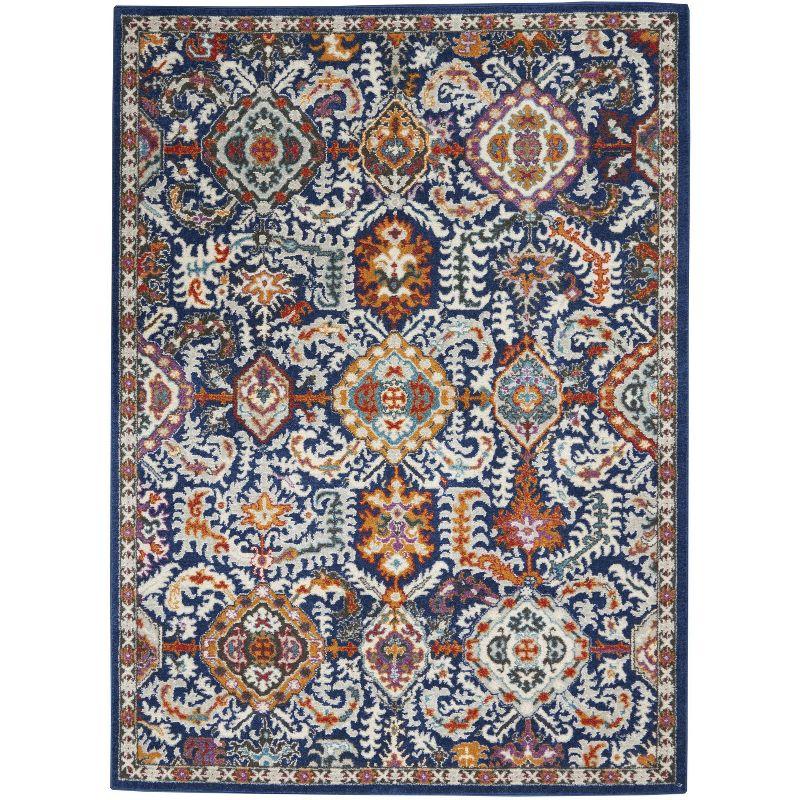 Hand-Knotted Denim Floral Synthetic 4' x 6' Easy-Care Rug