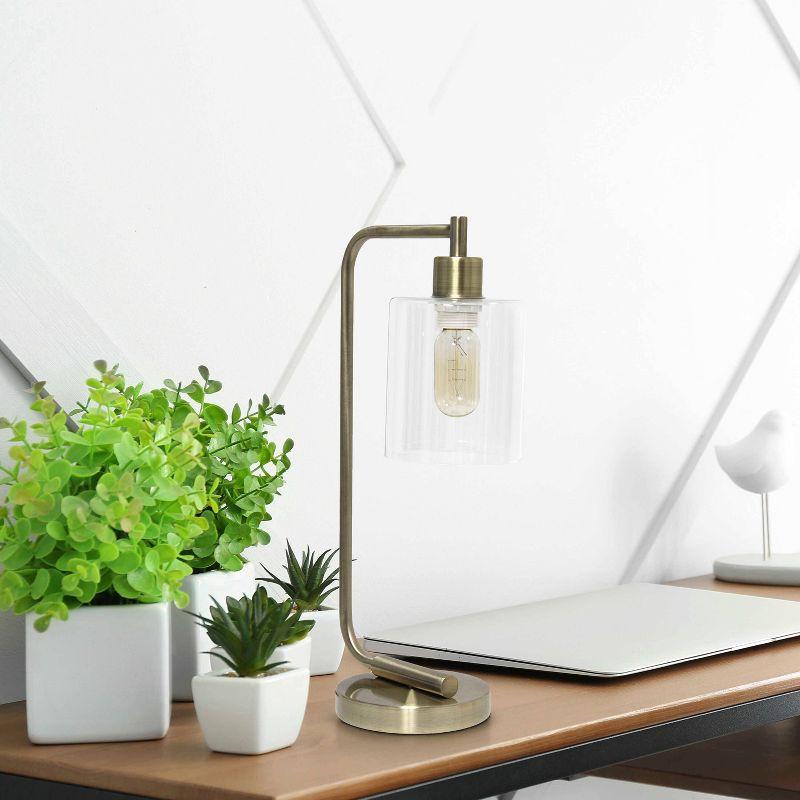 Modern Iron Desk Lamp with USB Port and Glass Shade Antique Brass Finish - Lalia Home: ETL Listed, No Assembly, Edison Bulb Compatible