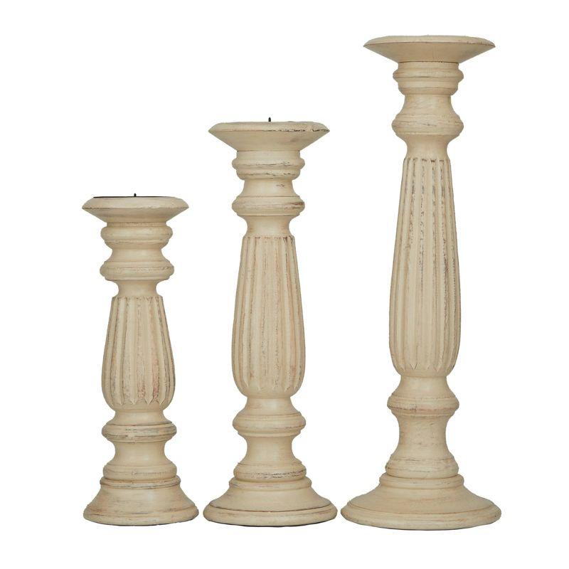 Olivia & May Set of 3 Farmhouse Mango Wood Teardrop Designed Pillar Candle Holders: Rustic Wooden Candlestick Holders