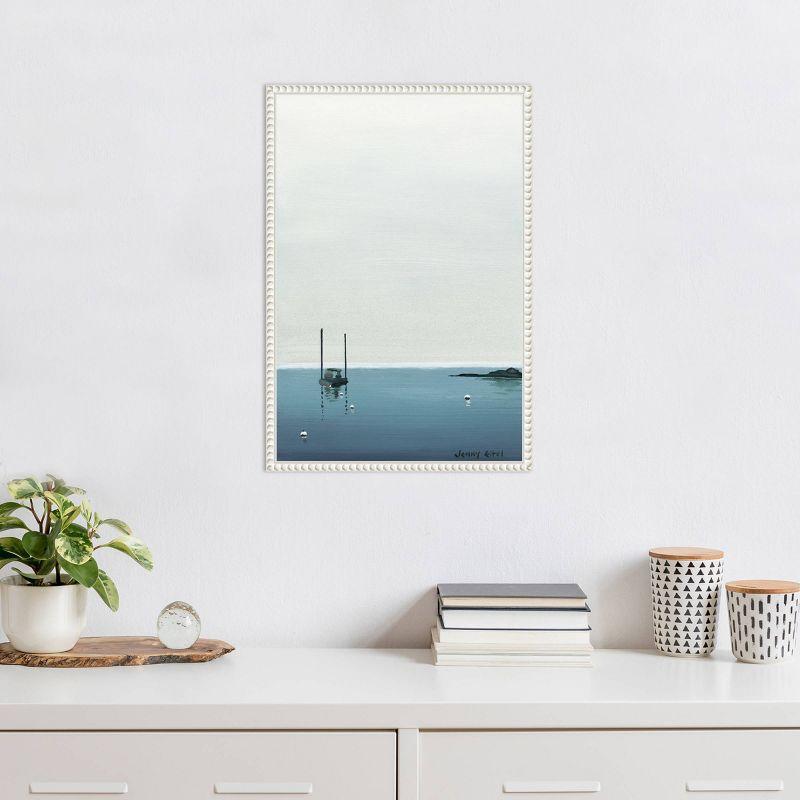 16"x23" Calm Waters by Jen Eitel Framed Canvas Wall Art Print White - Amanti Art: Serene Boat Scene, Modern Decor