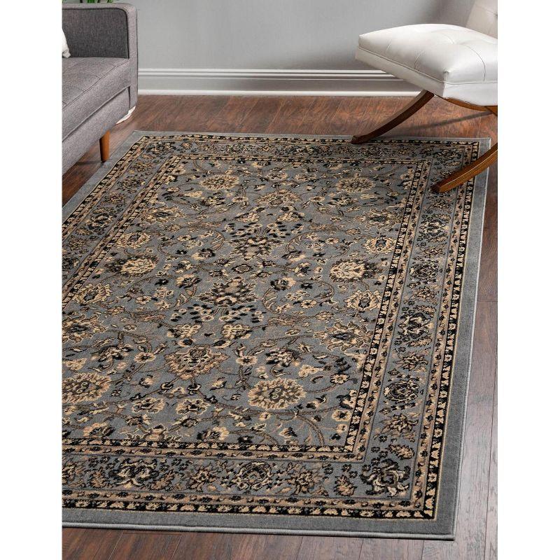 Gray and Ivory Floral Rectangular 4' x 6' Synthetic Rug