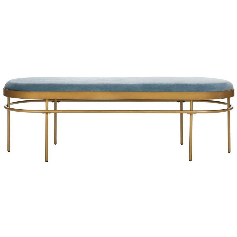 Sylva Oval Bench - Slate Blue Velvet/Gold - Safavieh