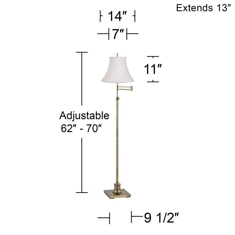 Adjustable Antique Brass Floor Lamp with Imperial White Bell Shade