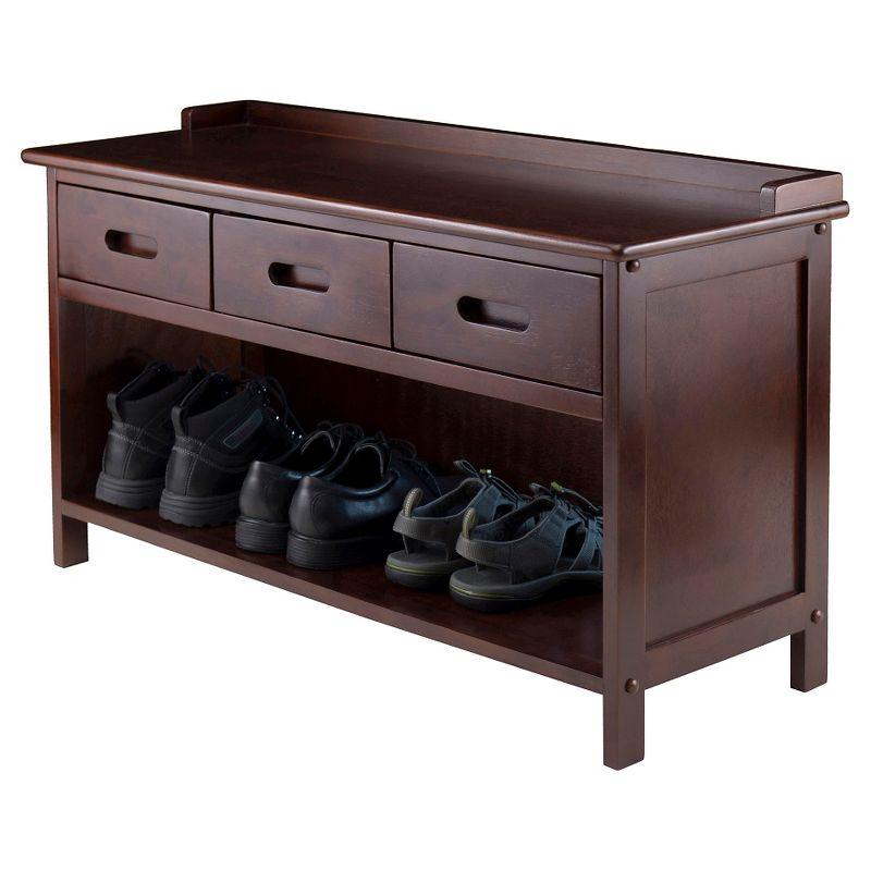 Transitional Walnut Finish Storage Bench with 3 Drawers