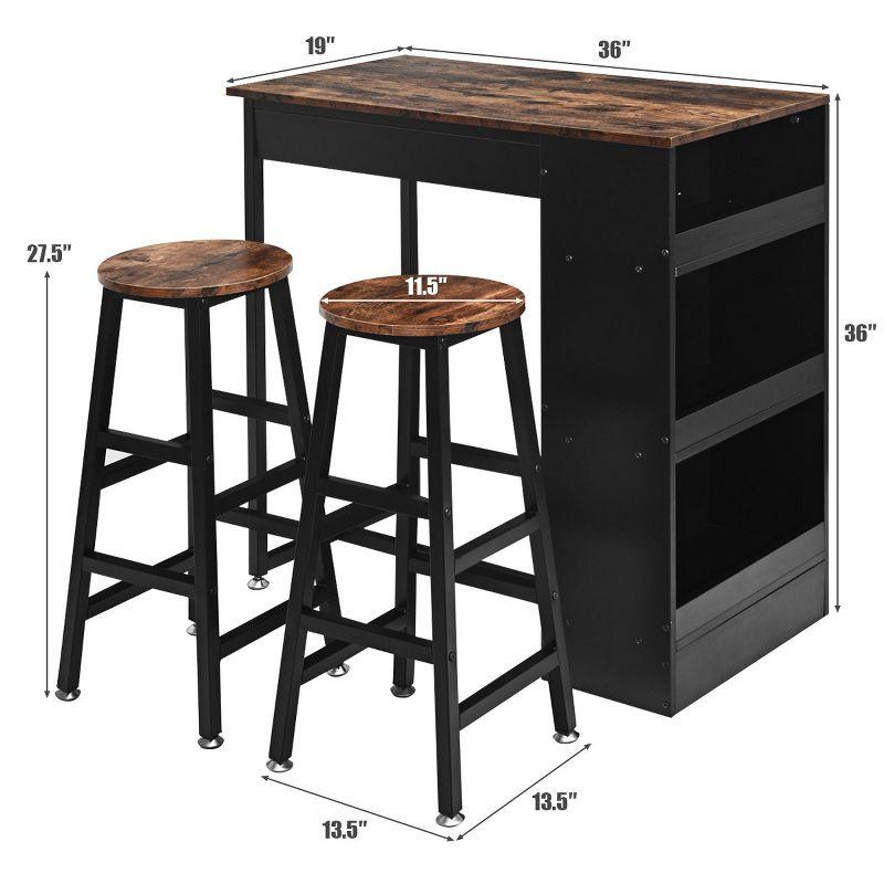 Costway 3 Pieces Bar Table Set Industrial Counter with Storage Black