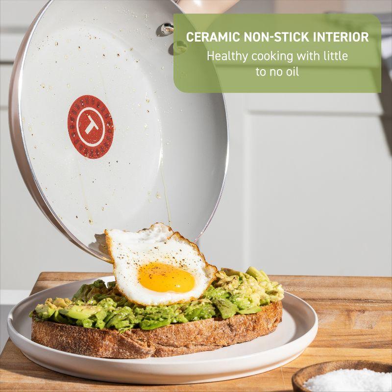 T-Fal 12pc Simply Cook Ceramic Cookware Set Beige: Nonstick Pots & Pans, Tempered Glass Lids, Ergonomic Handles