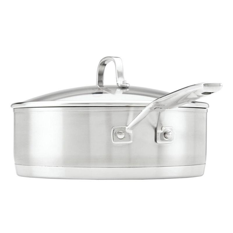 KitchenAid Stainless Steel 3-Ply Base 4.5qt Covered Deep Saute Pan with Helper Handle: Nonstick, Dishwasher-Safe, 12.5"