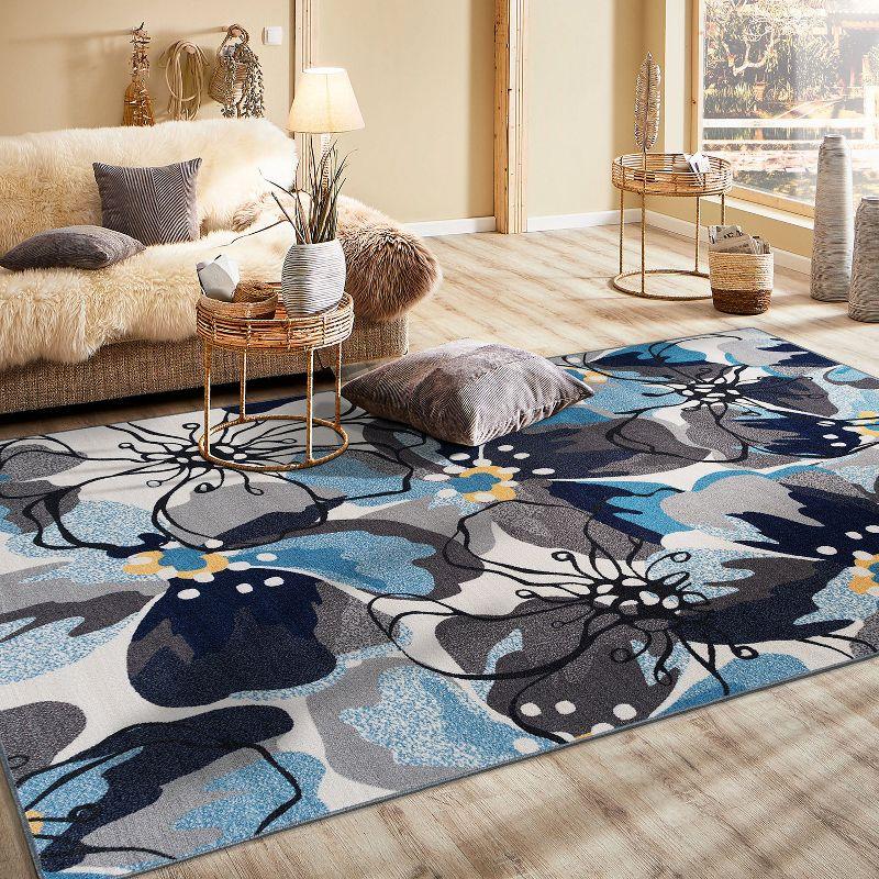 World Rug Gallery Modern Floral Non-Slip (Non-skid) Indoor Area Rug - Gray 5'3" x 7'3"