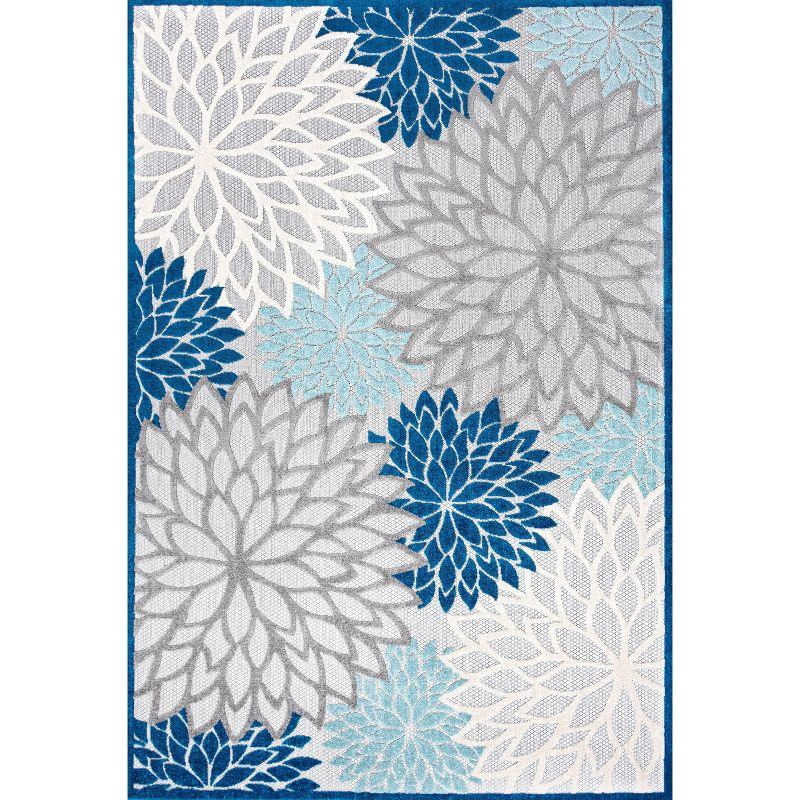 Blue/Gray Floral Synthetic 3' x 5' Easy-Care Indoor/Outdoor Rug