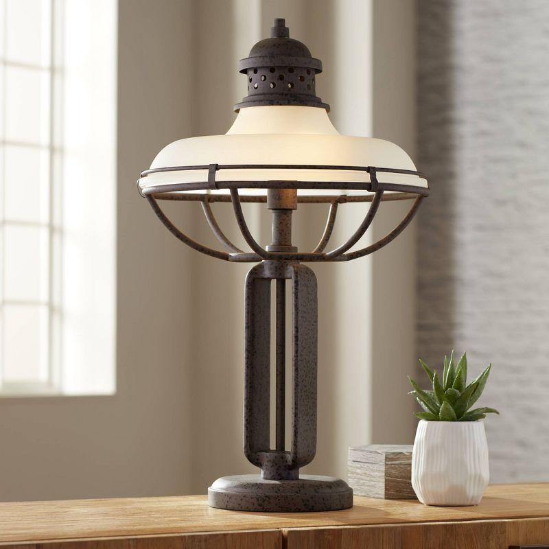 Rustic Industrial Bronze Table Lamp with Glass Dome Shade
