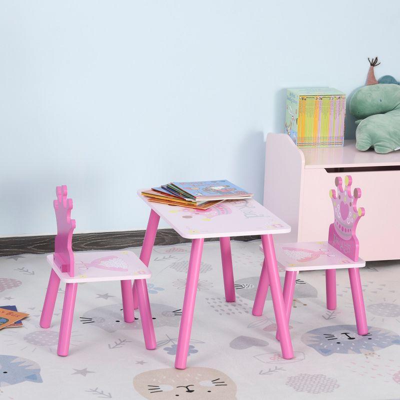 Pink Princess Wooden Table and Chair Set for Kids