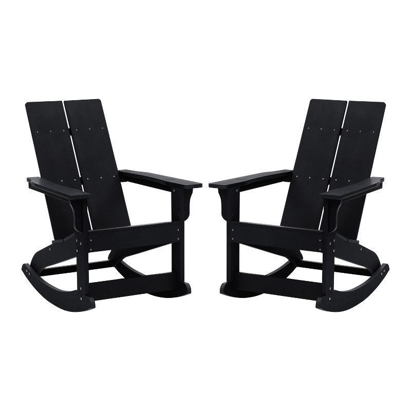 Black Poly Resin Adirondack Rocking Chairs with Arms, Set of 2