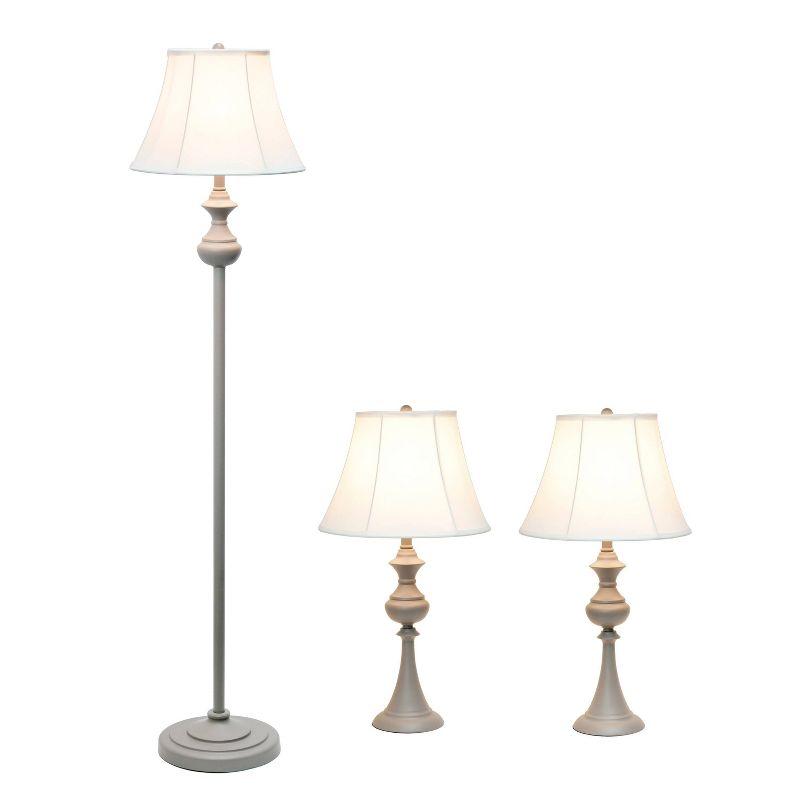 Elegant 3-Piece Lamp Set with Curved Bases and White Shades