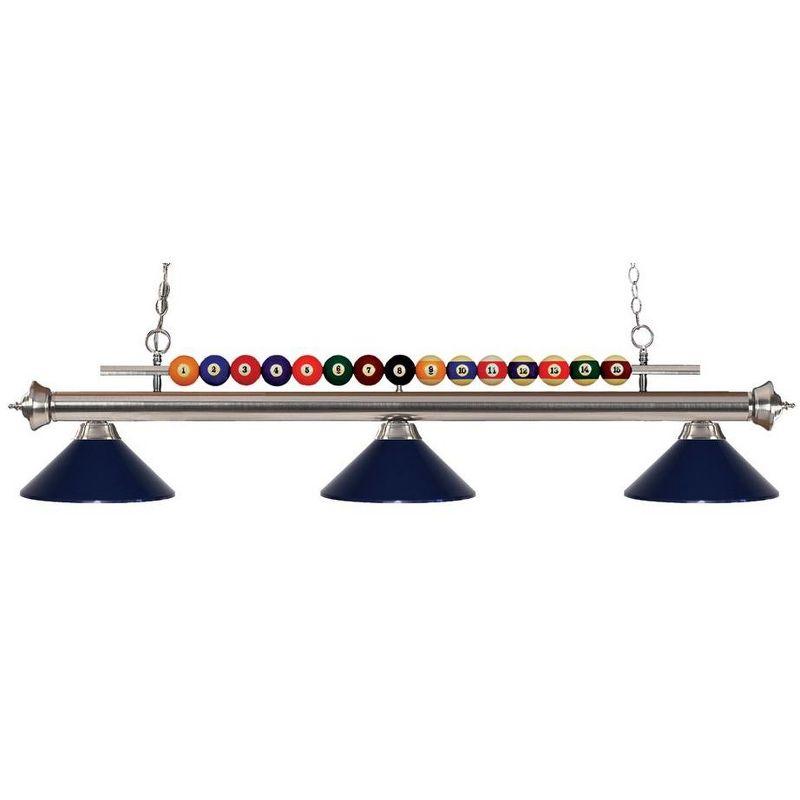 Brushed Nickel 3-Light Billiard Island Chandelier with Navy Blue Shades