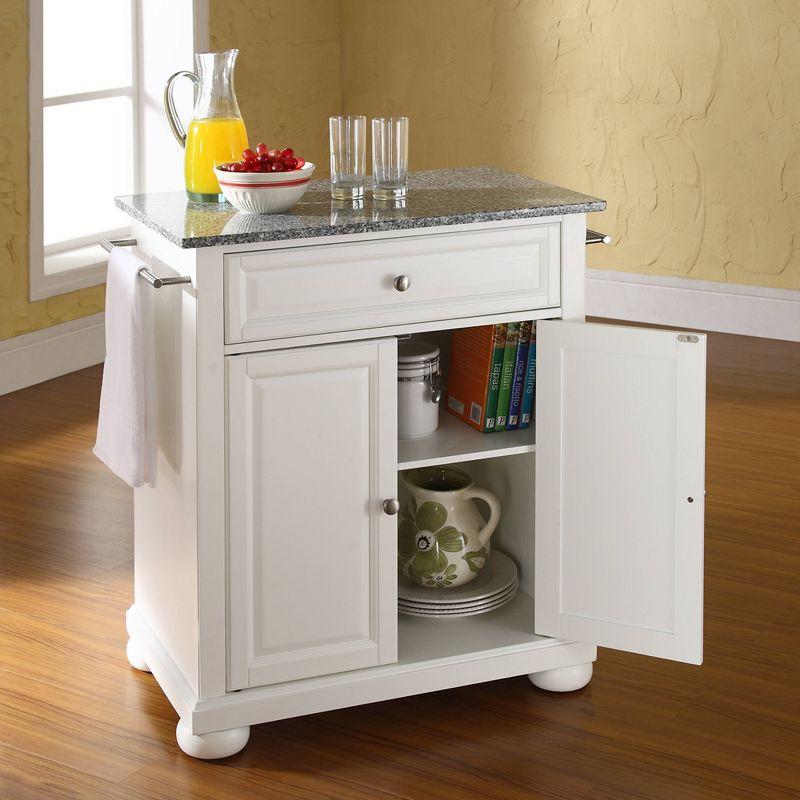 Elegant Alexandria White Kitchen Island with Gray Granite Top and Storage