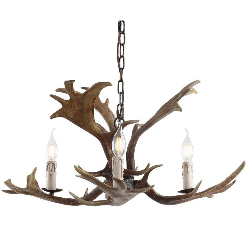 JONATHAN Y Speller 27" Adjustable Resin Antler 3-Light LED Chandelier, Brown