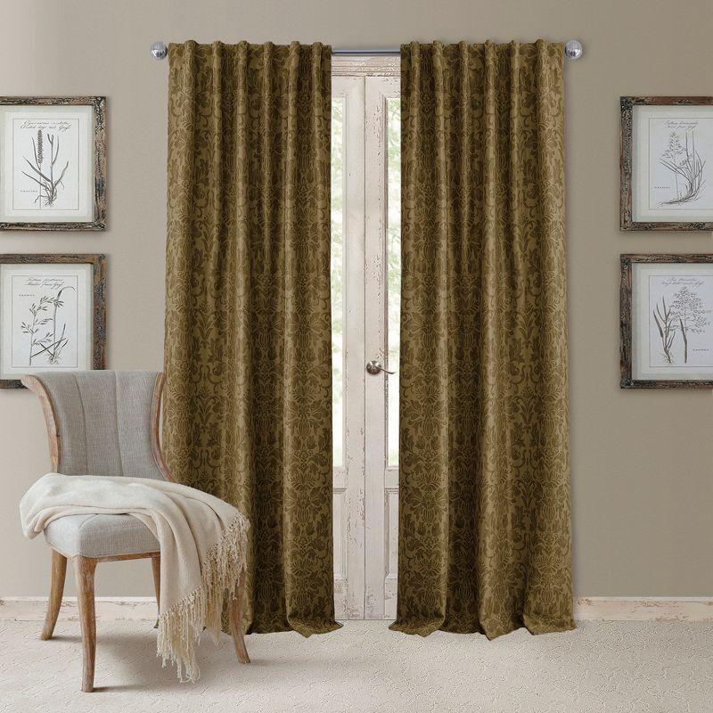 Antonia Blackout Window Curtain Panel - 52" x 95" - Antique Gold - Elrene Home Fashions