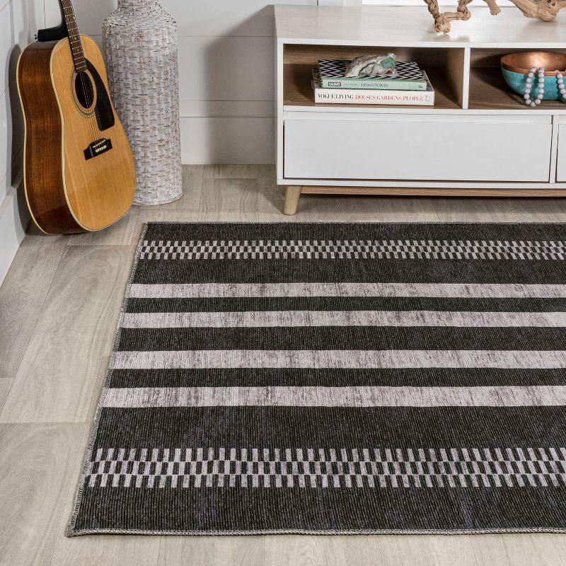 Vichy Geometric Striped Machine-Washable Indoor Area Rug - JONATHAN Y