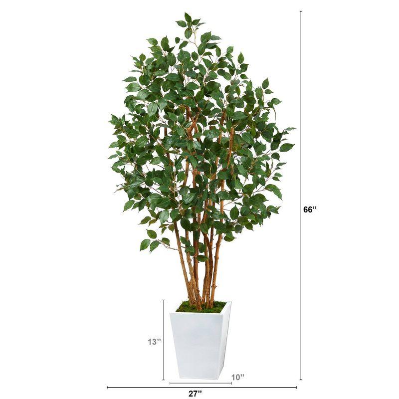 Nearly Natural 5.5-ft Ficus Bushy Artificial Tree in White Metal Planter