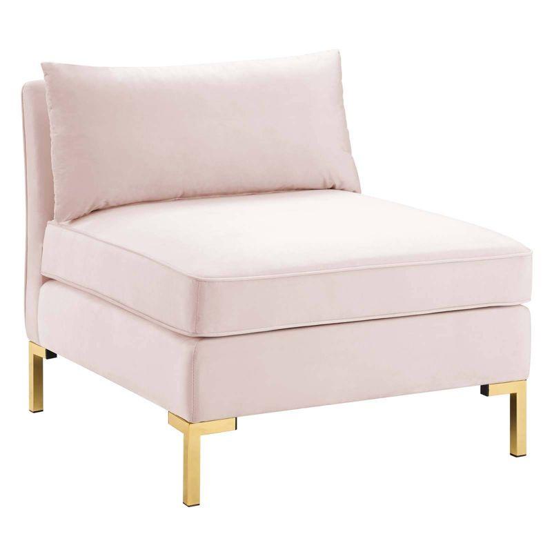 Pink Velvet Armless Chair with Gold Metal Legs