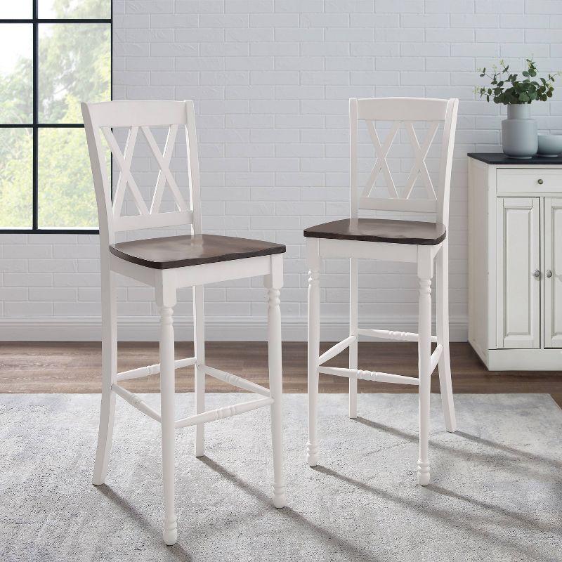 Set of 2 Shelby Barstools Distressed White - Crosley: Molded Wood Seat, Rubberwood Legs, Armless Design