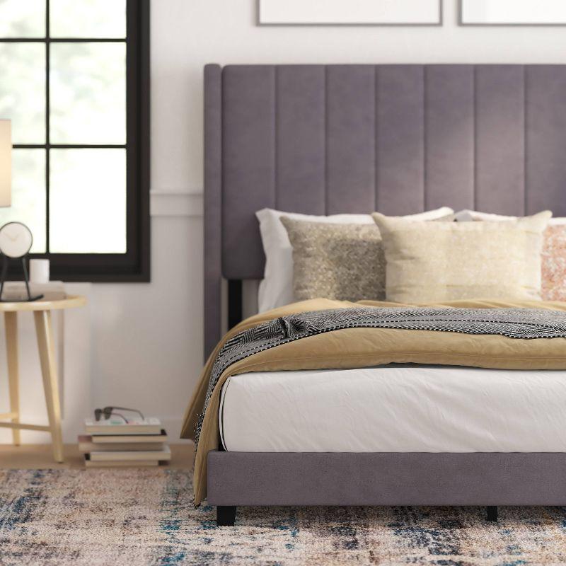 Ebern Designs Upholstered Platform Bed with Vertical Stitched Wingback Headboard, Slatted Mattress Foundation