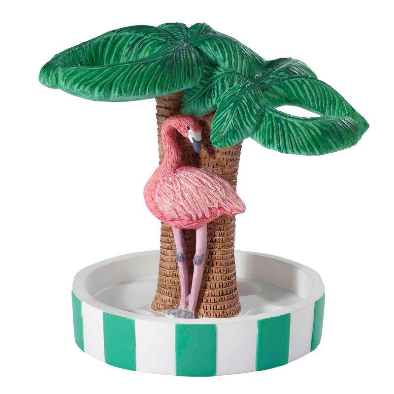 Flamingo Paradise Resin Toothbrush Holder with Palm Tree Design