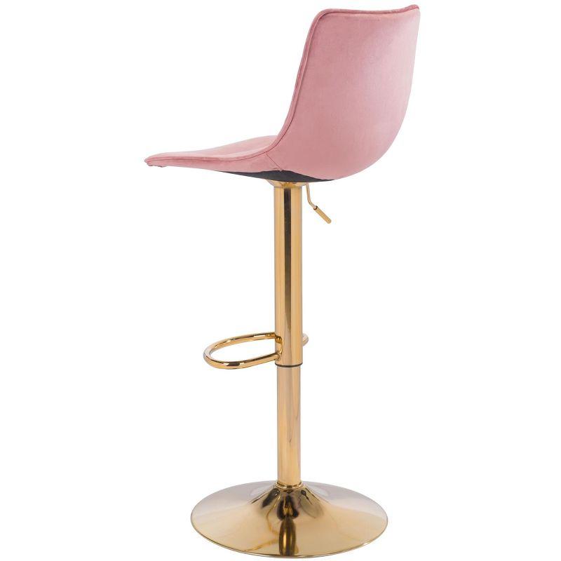 Adjustable Pink and Gold Saddle Style Swivel Bar Stool