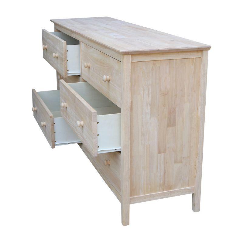 Dresser with 6 Drawers Unfinished - International Concepts: Solid Parawood Bedroom Storage