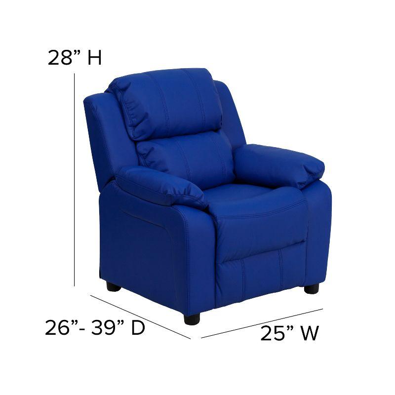 Flash Furniture Charlie Deluxe Padded Contemporary Blue Vinyl Kids Recliner with Storage Arms